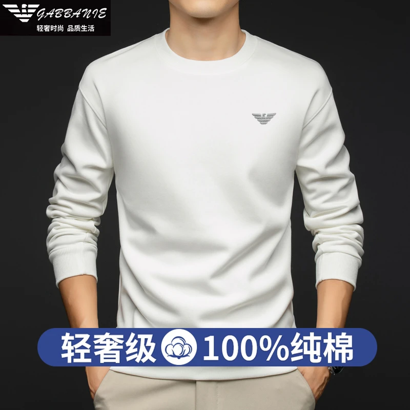 【万针刺绣】意大利正品轻奢男士长袖圆领卫衣纯棉百搭秋季品牌T恤