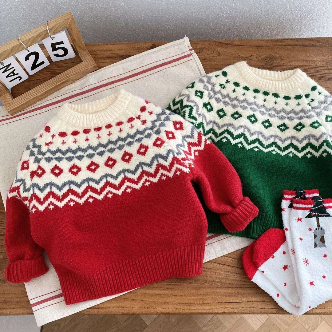 圣诞节红色儿童毛衣女童冬季新款套头韩系穿搭男童针织衫宝宝上衣
