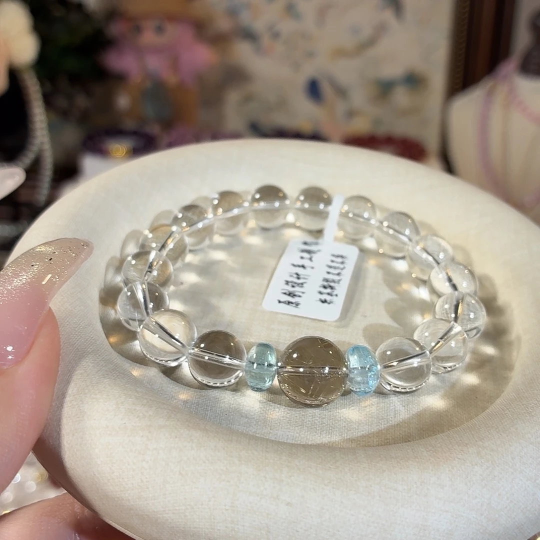 未镶嵌手串水晶双a净体白水金发晶设计款10+