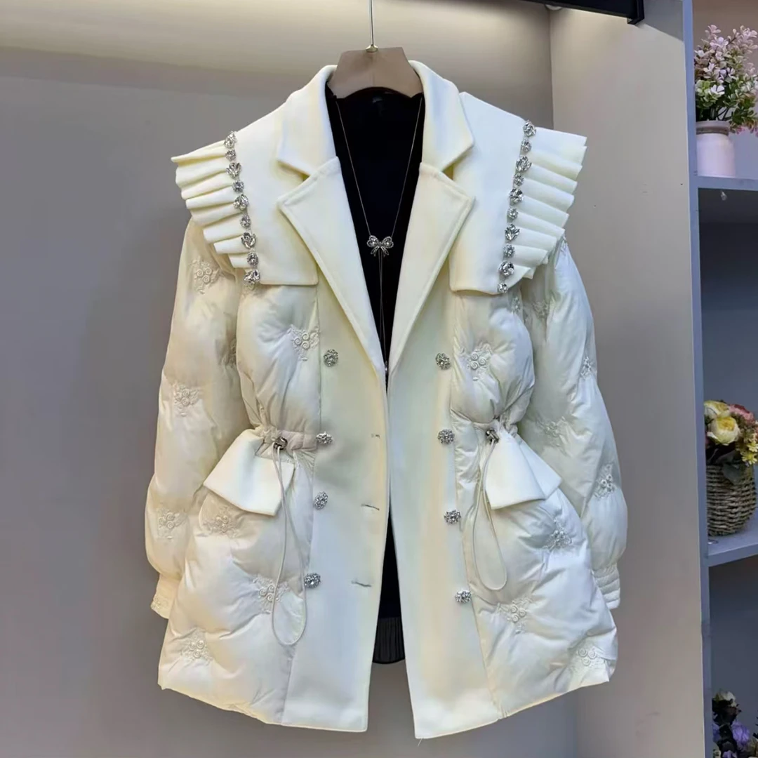 2025秋冬新款时尚收腰显瘦减龄外套胖MM大码镶钻宽松休闲棉服上衣