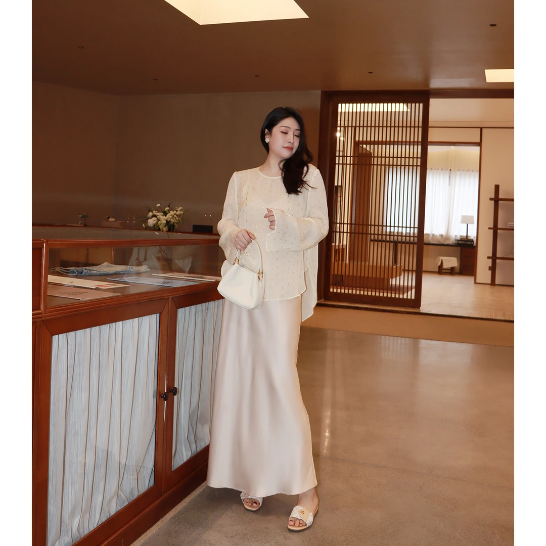 多肉宝贝【95%人丝5金丝】微透轻薄防晒上衣女胖mm衬衫2507B25327