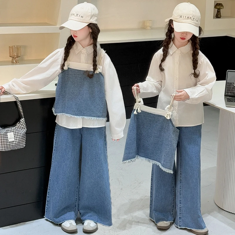 女童春秋款时尚套装2025新款6-12岁15岁中大童洋气马甲衬衫三件套