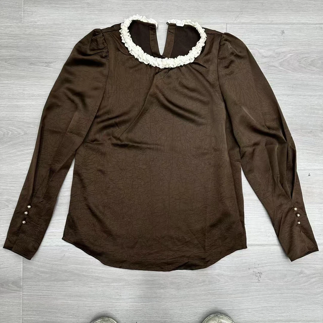 【se7en】新款花边领口长袖衬衫上衣   055