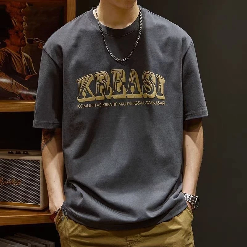 美式复古短袖t恤春夏季休闲圆领纯棉半袖男女小众百搭情侣装男生