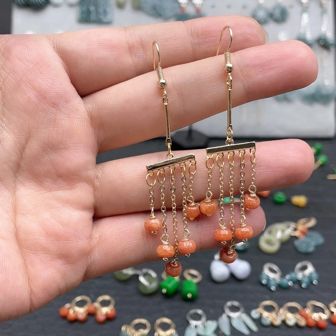 银S925镶嵌翡翠耳饰0086