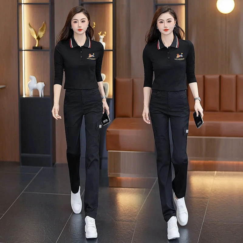 直筒裤夏季工装裤字母长裤休闲裤秋季黑色显瘦高腰女装迷彩