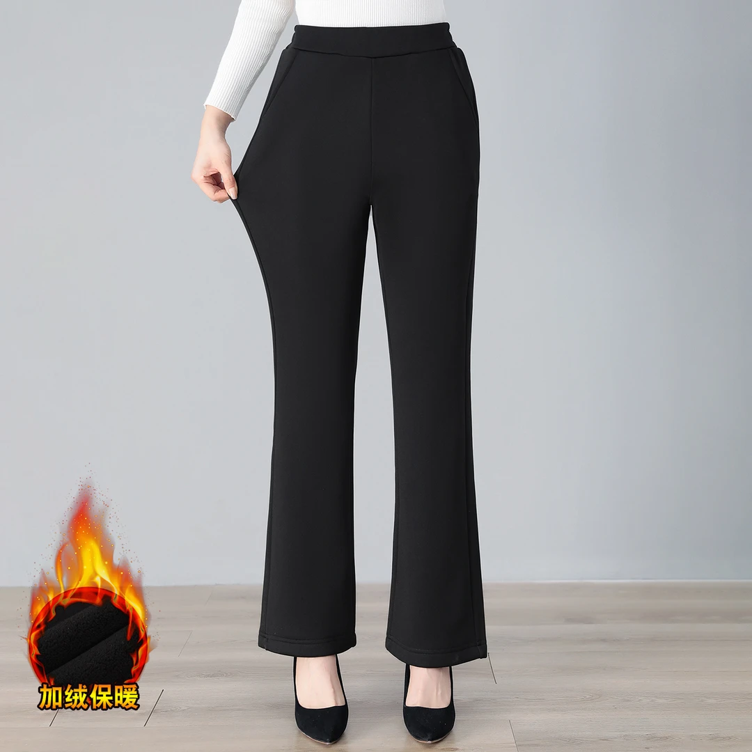 妈妈微喇裤女加绒秋冬高腰垂感宽松大码休闲中老年女裤子时尚显瘦