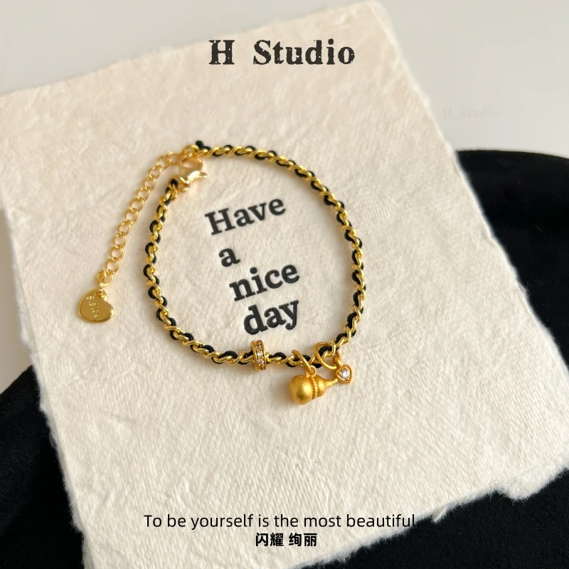 铜合金合成锆石手链 S1826 【烟墨】葫芦黑绳复古百搭手链