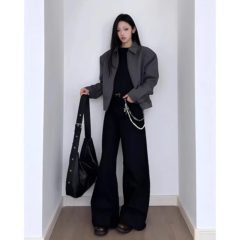 垫肩短款美式cleanfit外套男春秋休闲灰色西装高级感正肩行政夹克