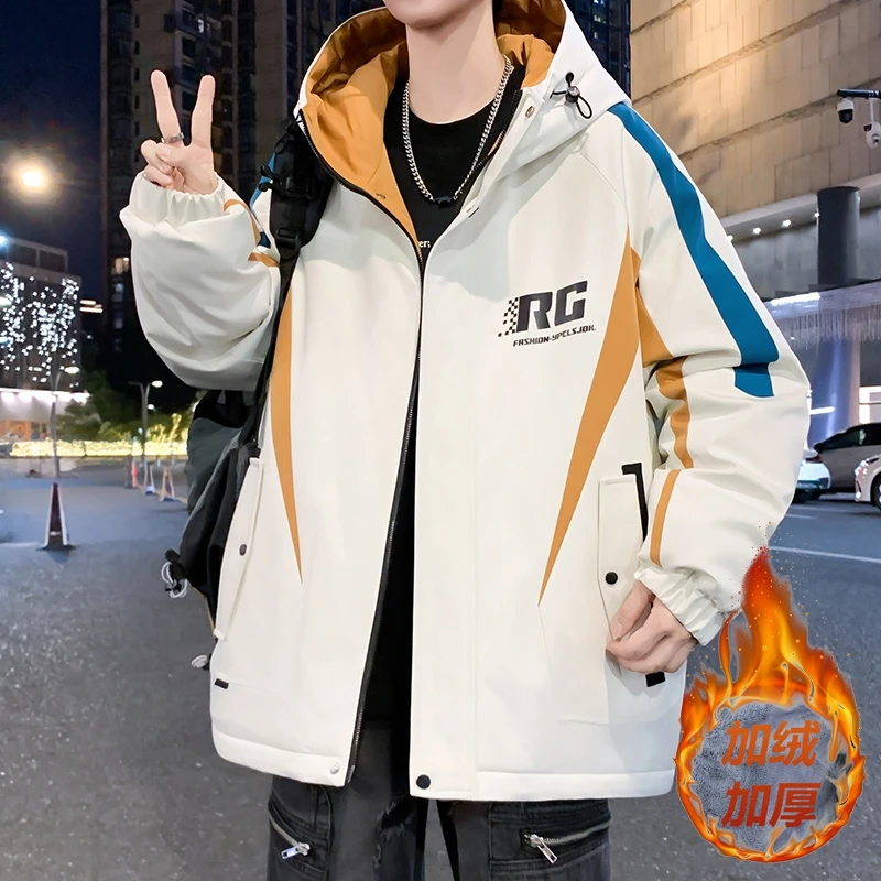 秋冬新款青少年潮牌字母印花外套宽松有型男生港风痞帅百搭夹克