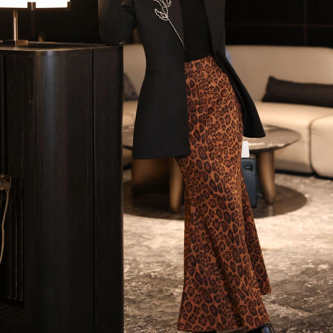 MD进进原创【新年豹富】2025秋冬加绒雅丹气质豹纹显瘦优雅半身裙