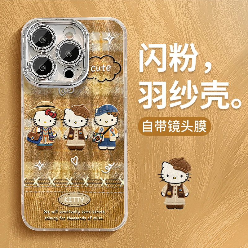 复古kt猫适用17promax手机壳iphone15羽纱16新女款14全包防摔