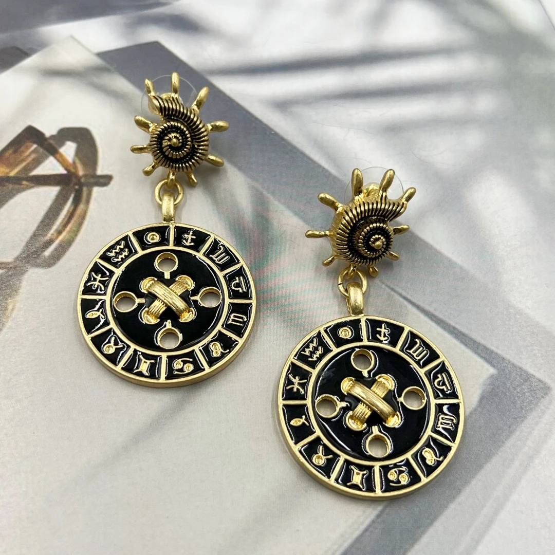 黄铜耳饰 中古首饰vintage镀18K金JYed0041复古长款气质时尚百搭