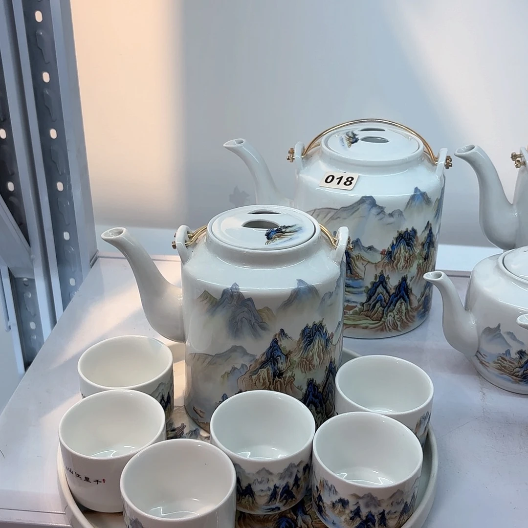壶千里江山图三斤➕六个杯子➕茶盘