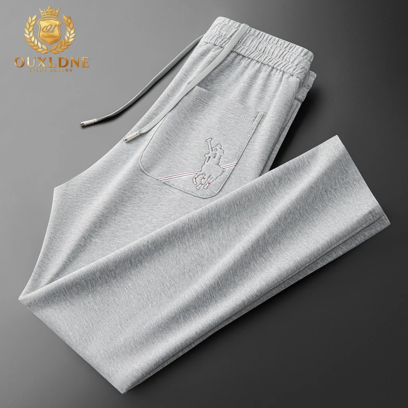 OUXLDNE 男士直筒卫裤秋冬款太空棉拉链口袋修身直筒休闲百搭长裤