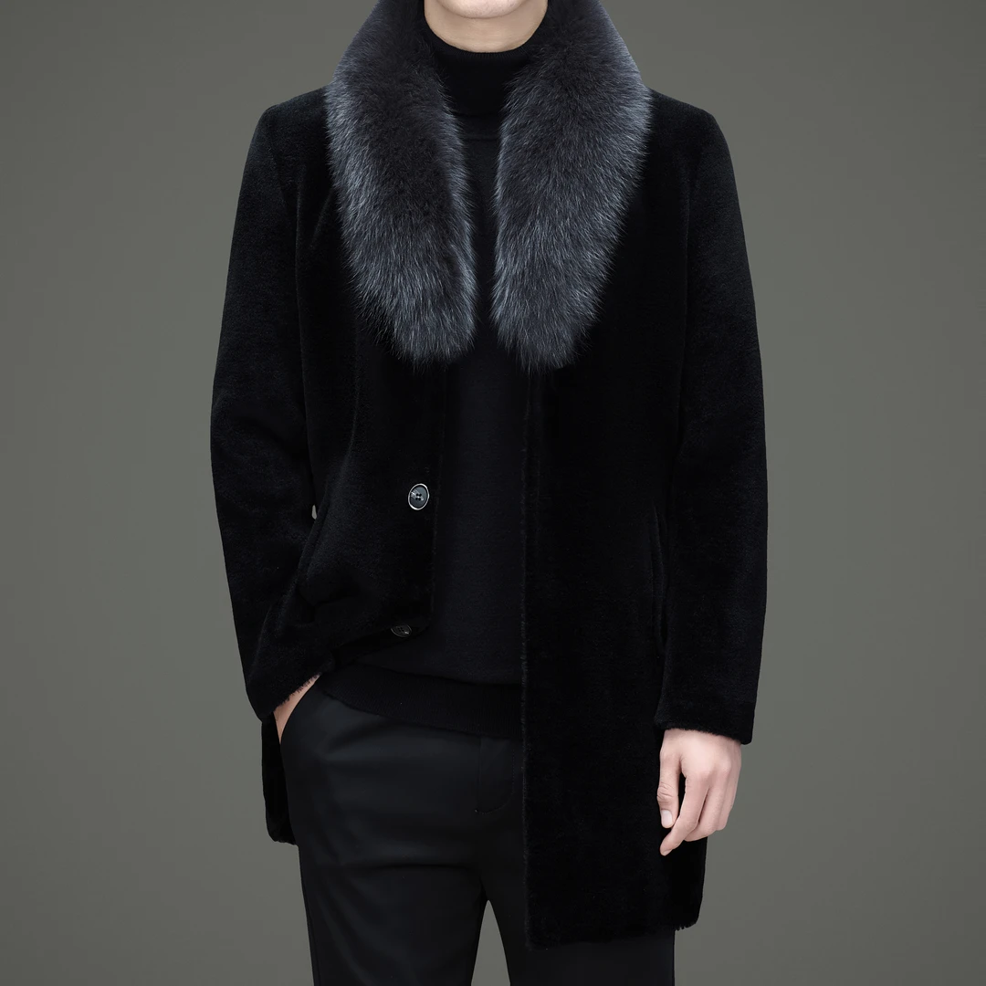 【高端定制】狐狸毛领精纺全羊毛+保暖加绒内胆大气男士冬季抗寒衣