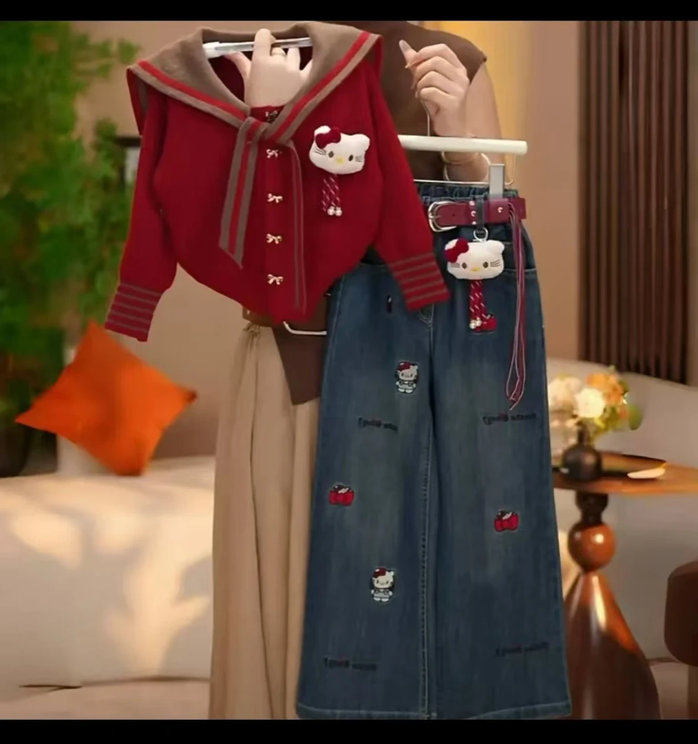 女童牛仔裤2025新款儿童女大童裤子洋气女孩直筒阔腿裤（不送腰带）