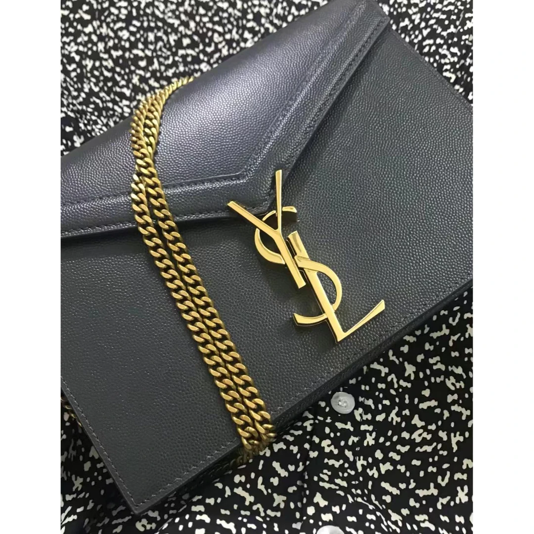 99新 YSL/圣罗兰 新款信封cassandra/黑金/单肩斜挎包/中号/D店
