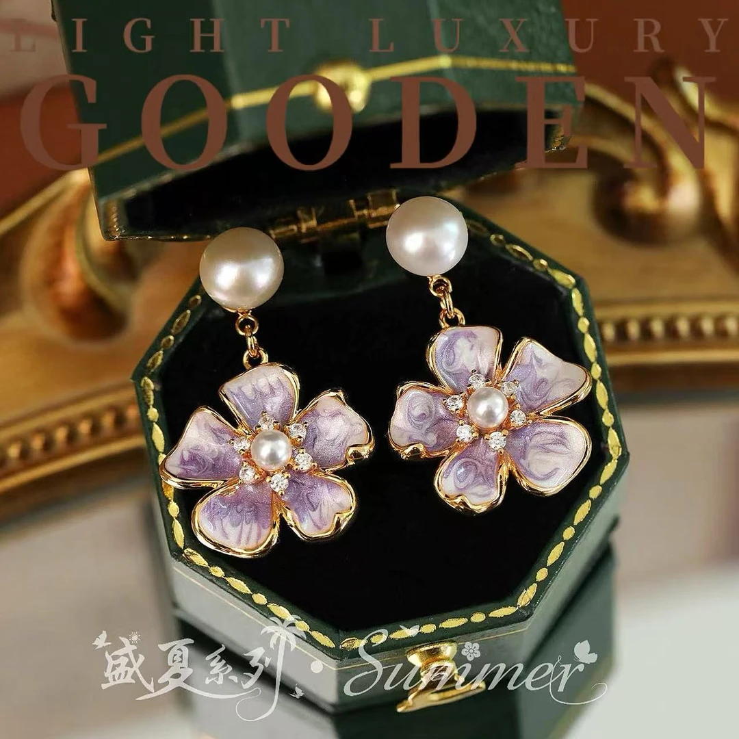 铜合金耳饰 Gooden岛家【美梦樱花】银针淡水小珠优雅气质浪漫耳环