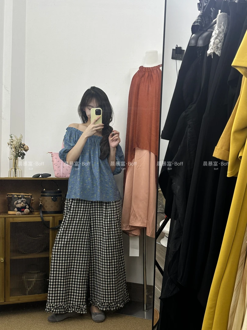 BOFF复古韩版小碎花衬衣上衣