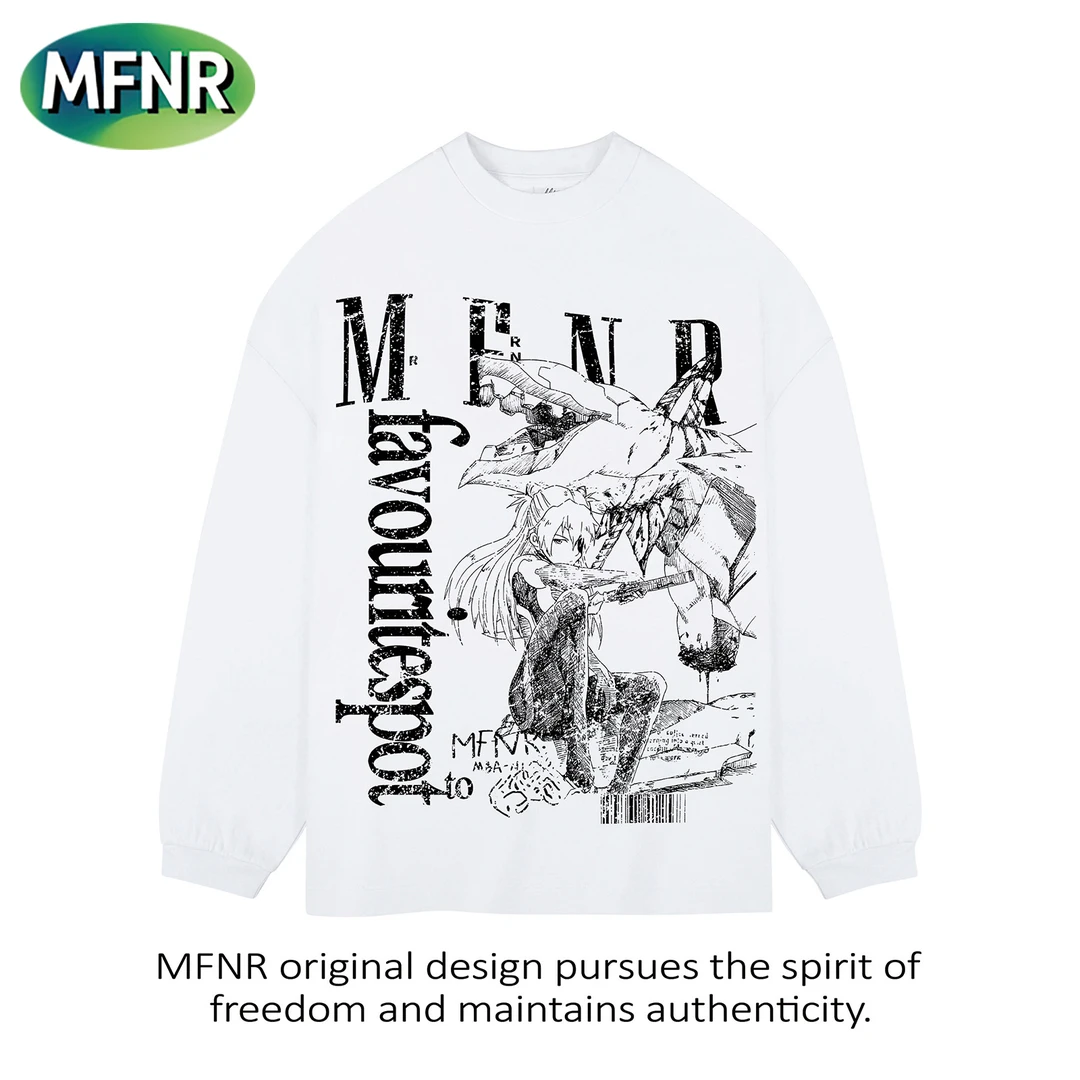 秋冬小众人物印花长袖男女情侣休闲百搭宽松圆领重磅纯棉T恤上衣