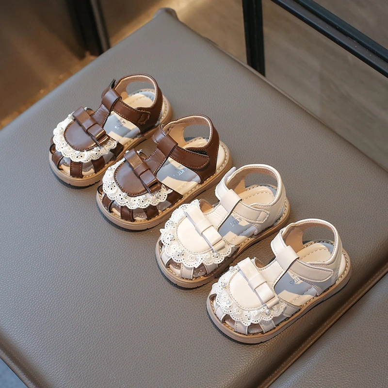 女童凉鞋2025夏季小女孩童鞋新款软底公主鞋包头透气花边女宝宝鞋