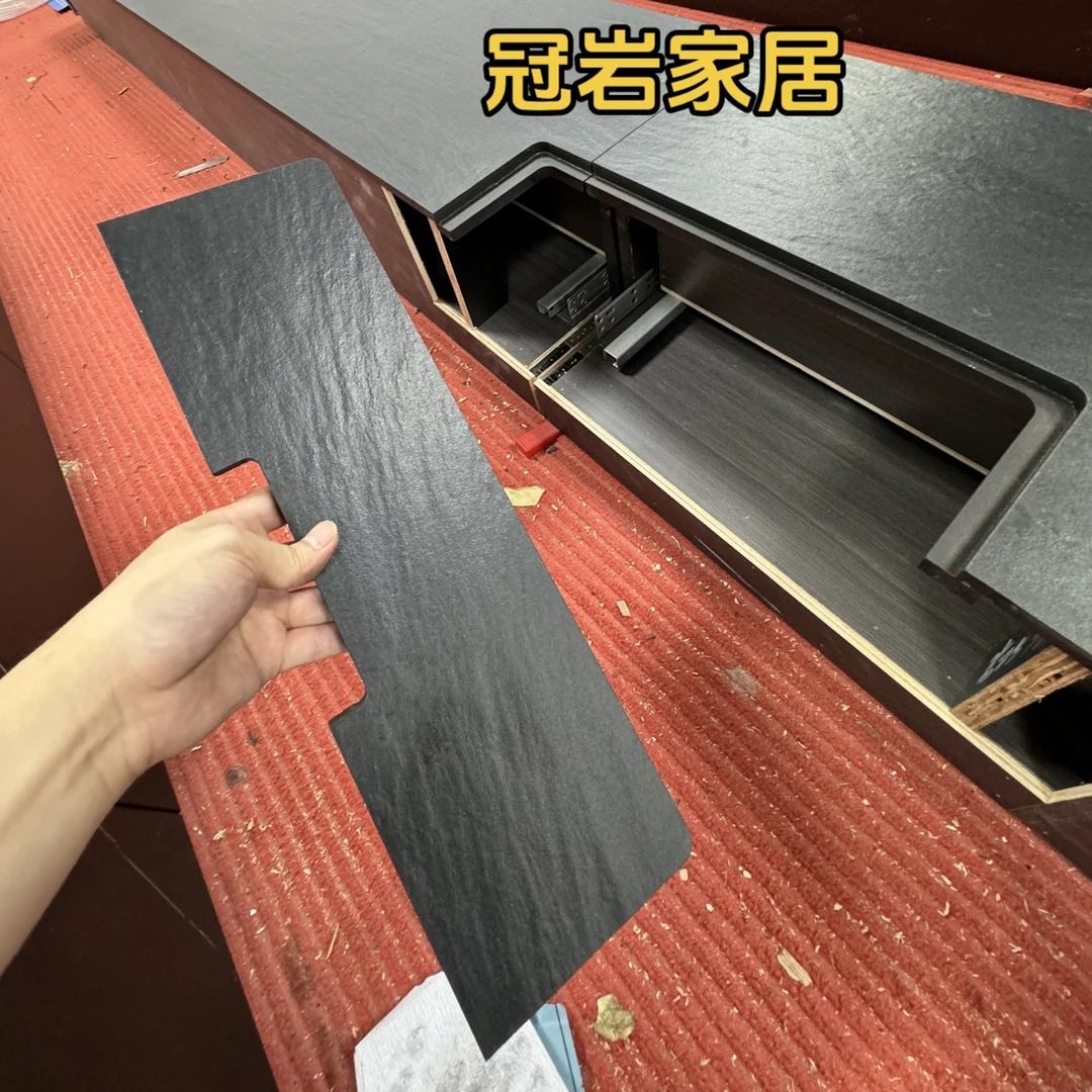 岩板电视柜插座隐藏盖板壁炉开槽推拉移动平台热弯圆弧海棠角抽屉
