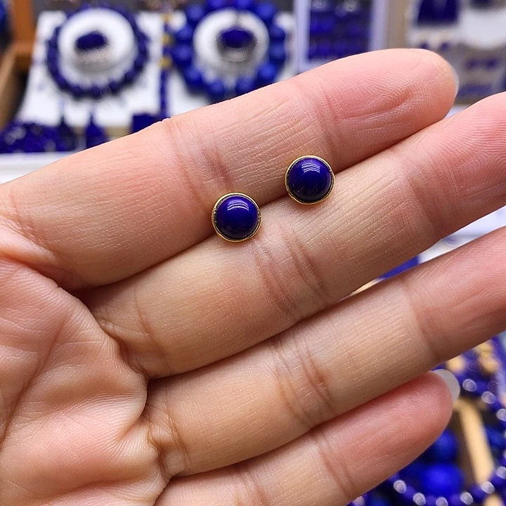 青金石银S925镀金镶嵌耳钉