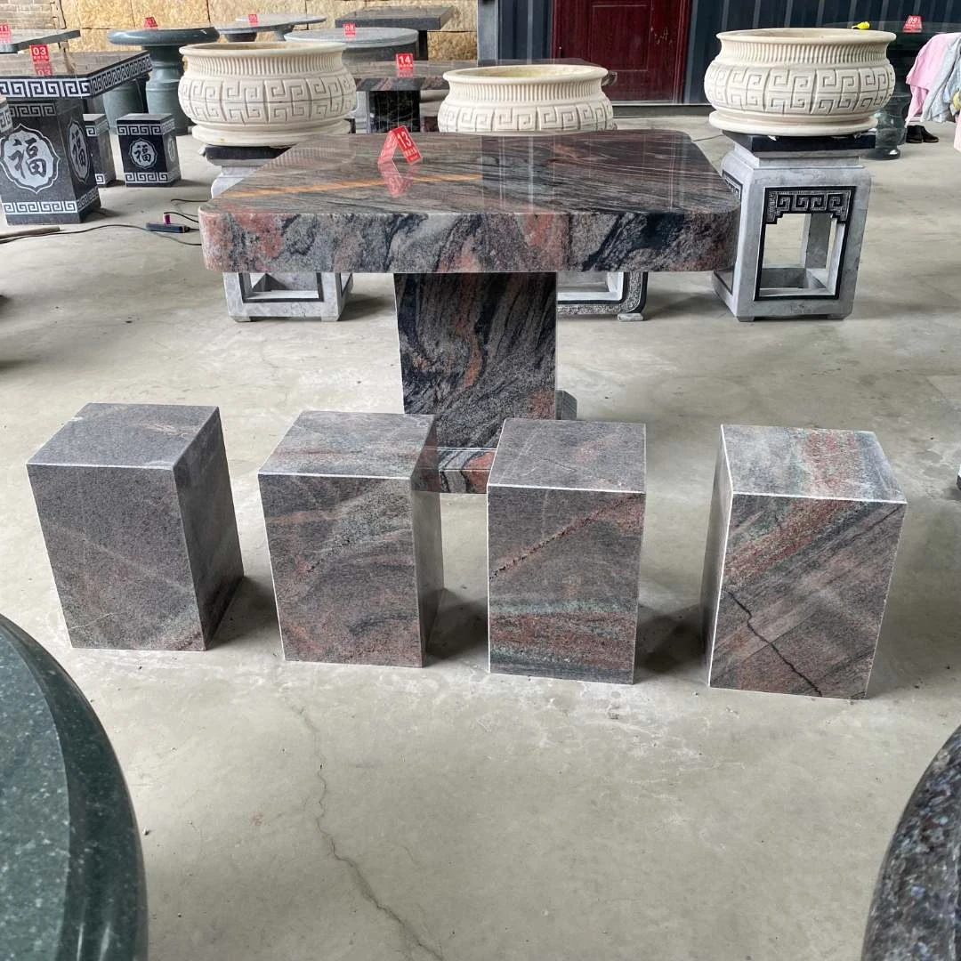 （县城或市区货站自提）天然幻彩红石头方形石桌石凳庭院家用一套