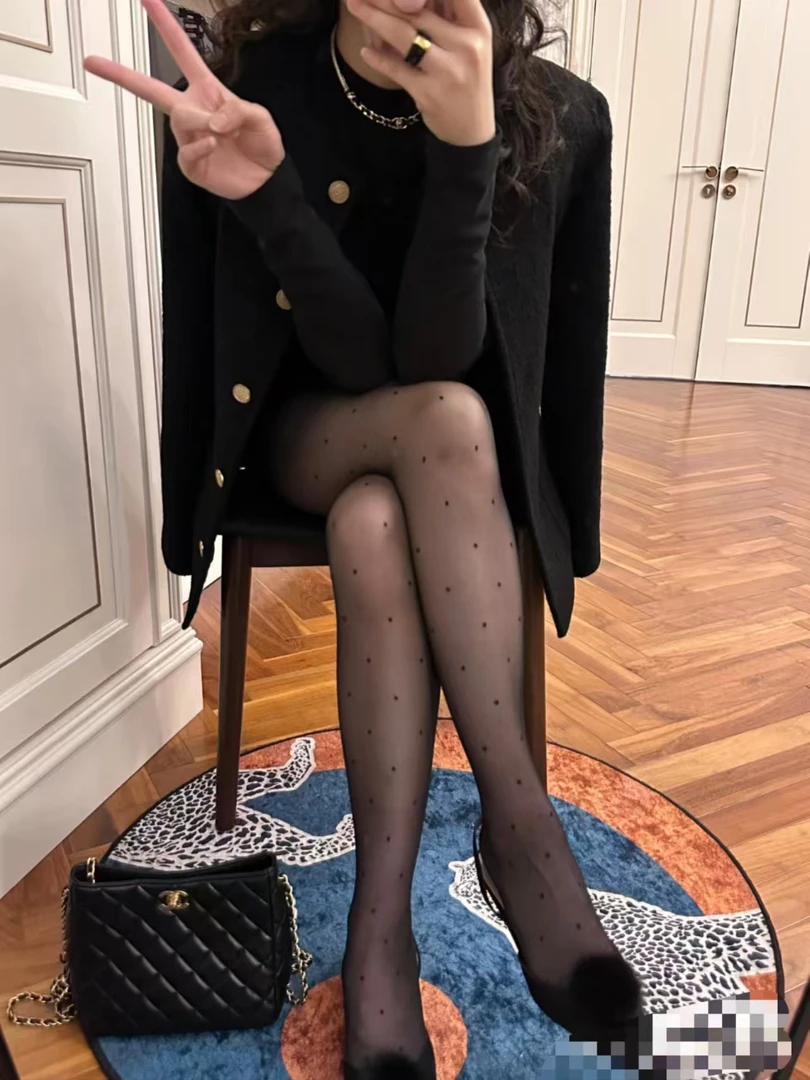 （3双装）维密黑丝黑色波点丝袜女春秋新款打底裤薄款连裤袜