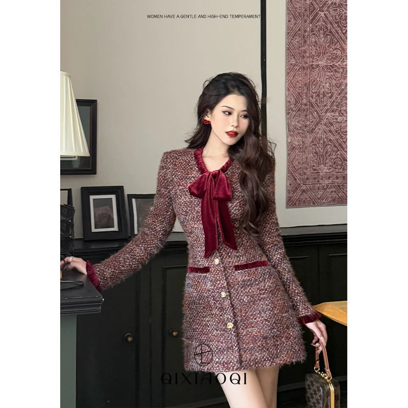 七小七Sicily【赫斯玫瑰】法式气质小香风设计感连衣裙秋冬新款短裙