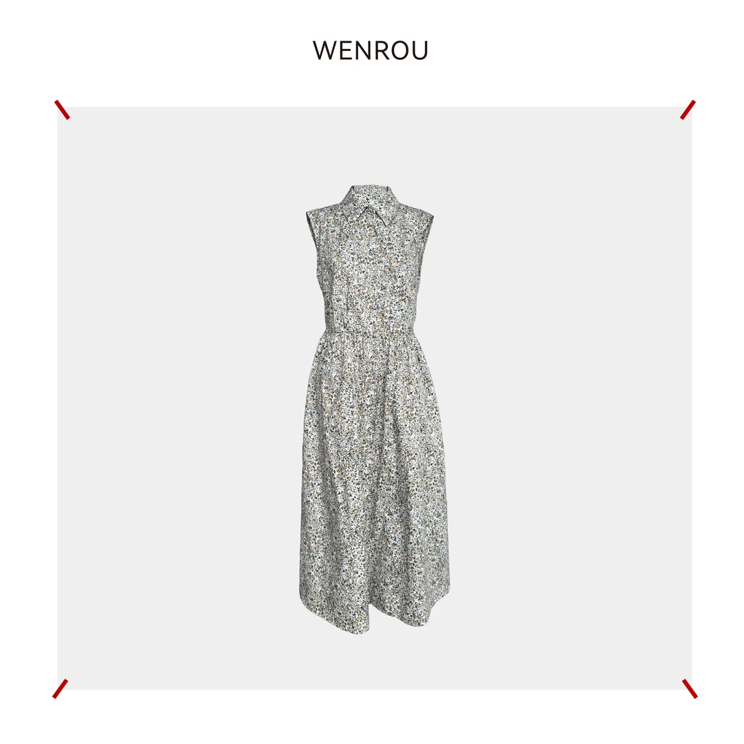 温柔自知 liberty 无袖 衬衫领  碎花连衣裙DR0851