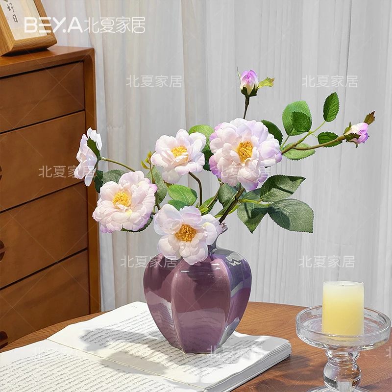 仿真冰山月季玫瑰仿真花居家摆放玫瑰假花蔷薇花餐桌花