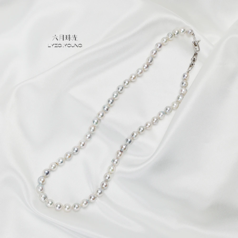 【六月珠光】高级银灰天然色 海水Akoya真多麻全珠链
