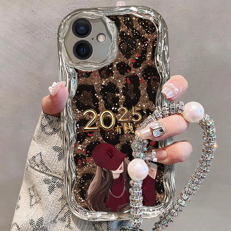 适用于【苹果】16高级感豹纹有钱有你新年网红女款手机壳