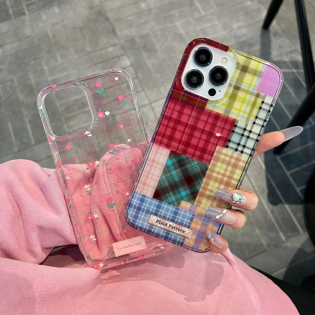 清透碎花-彩色拼接格纹适用苹果iphone16promax手机壳15pro少女14