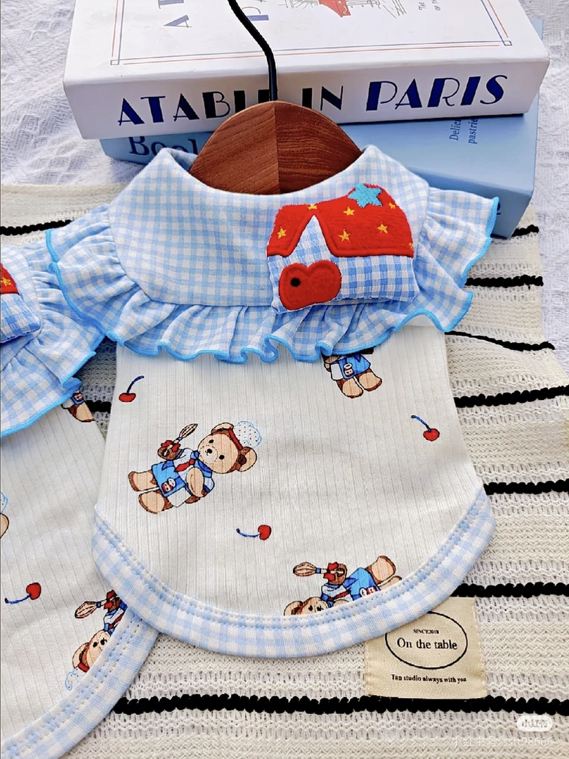 新款狗狗猫咪宠物衣服海军领花边玩偶背心家居服