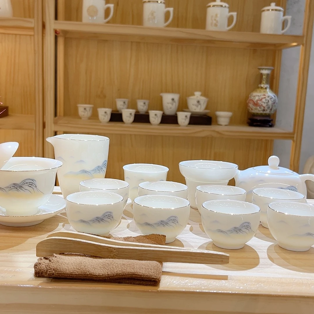 【御瓷斋】羊脂玉瓷江山如画套装16头