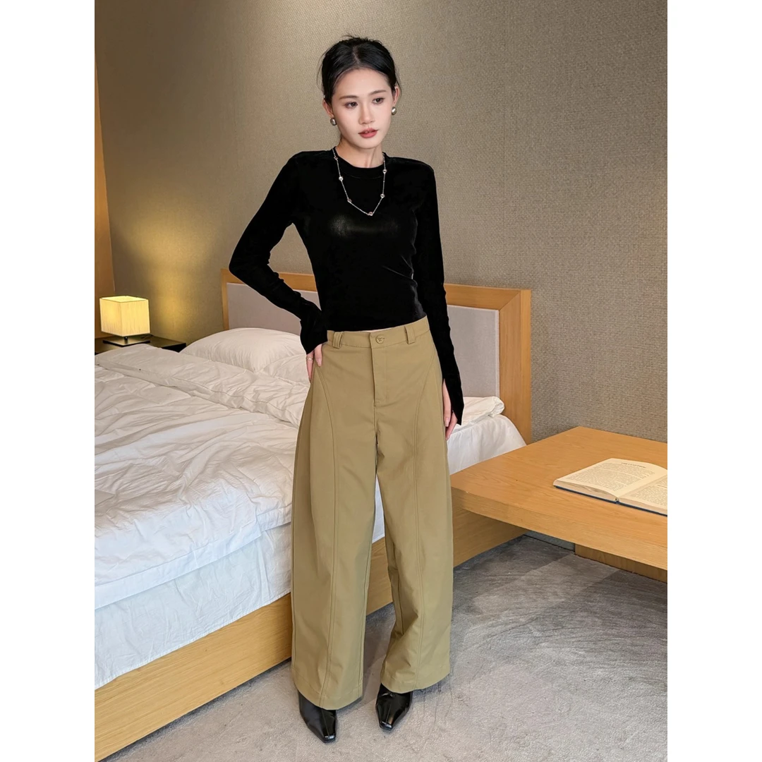 卡其色西装休闲阔腿裤2025新款女秋冬季高腰裤子遮胯直筒梨形长裤