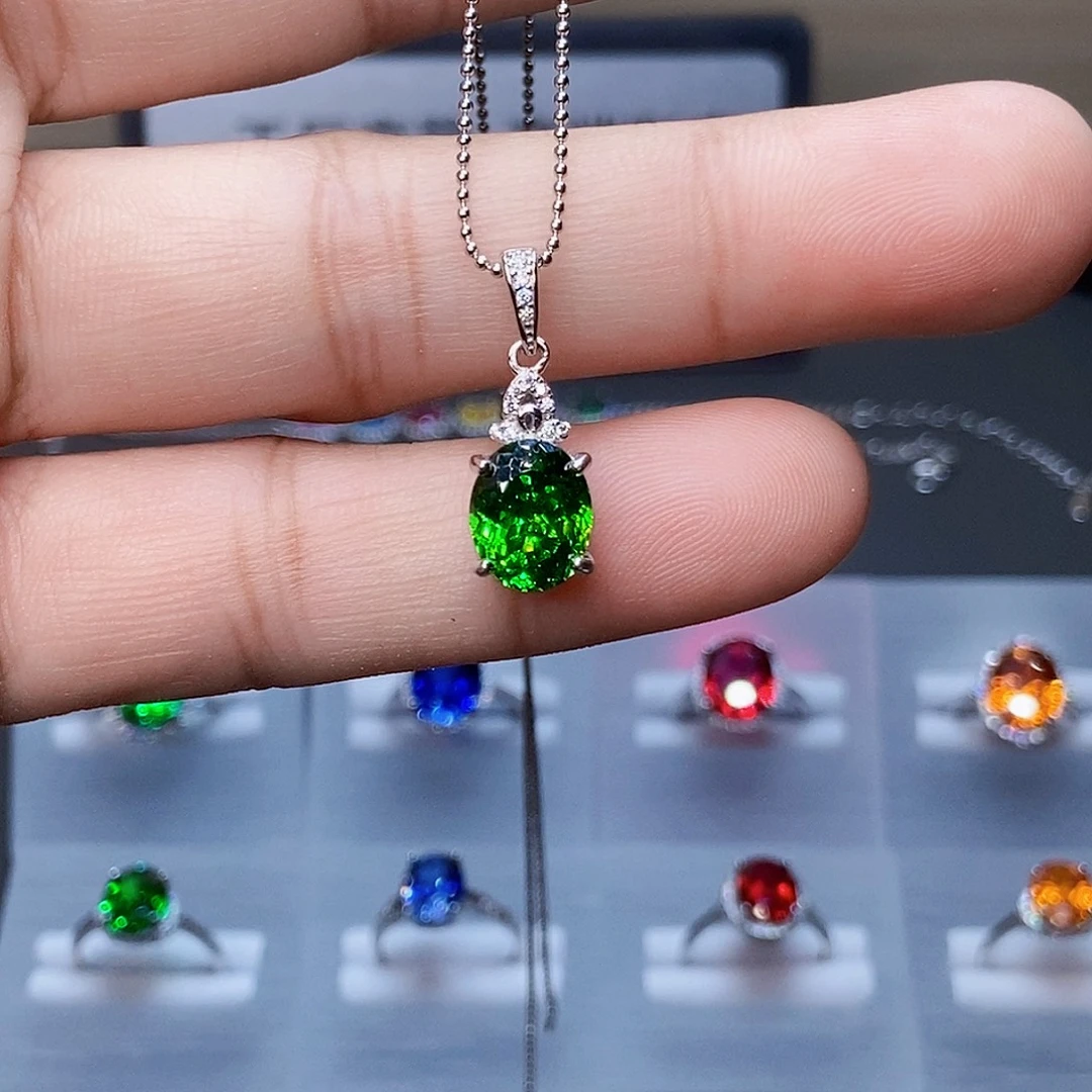 颈饰银S925镶嵌碧玺