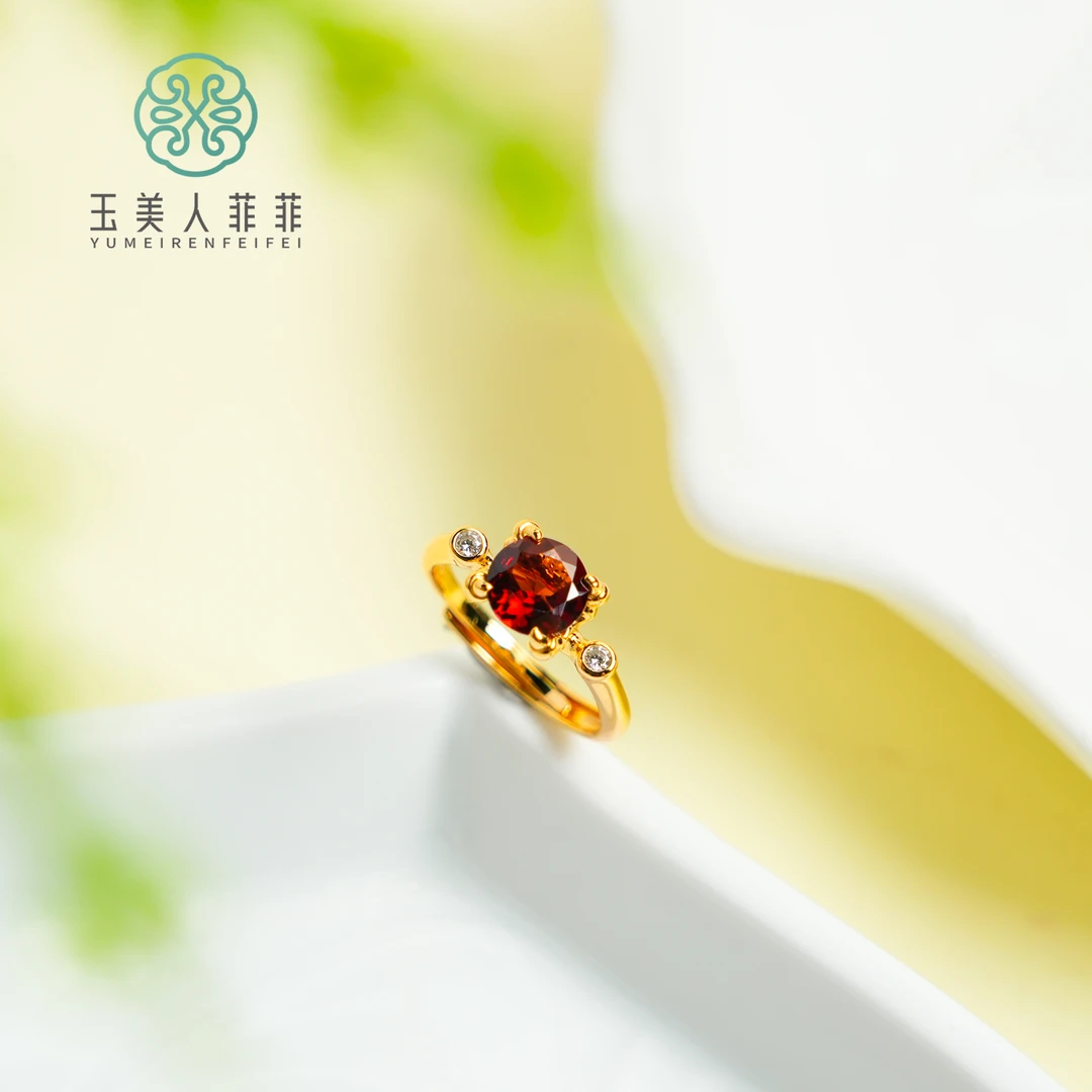 石惑珠宝#石榴石戒指约7*7mm可调节