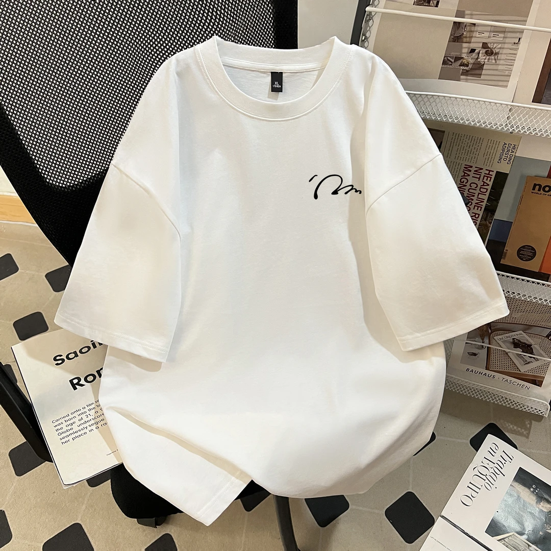 圆领复古男女款短袖重磅纯棉百搭T恤休闲ins小众印花宽松潮流上衣