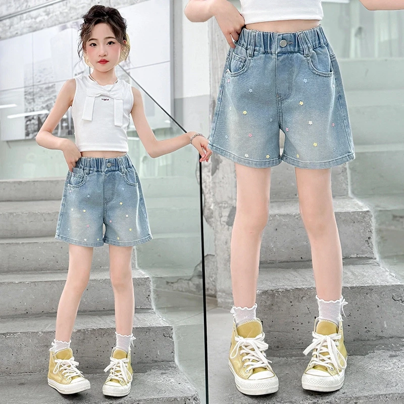 女大童牛仔短裤薄款夏装2025新款初中生女孩夏天洋气百搭短款热裤
