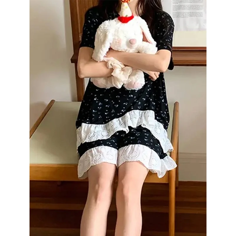 【碎花蕾丝花边】韩系甜美清纯睡衣女夏季新款短袖短裤家居服两件套