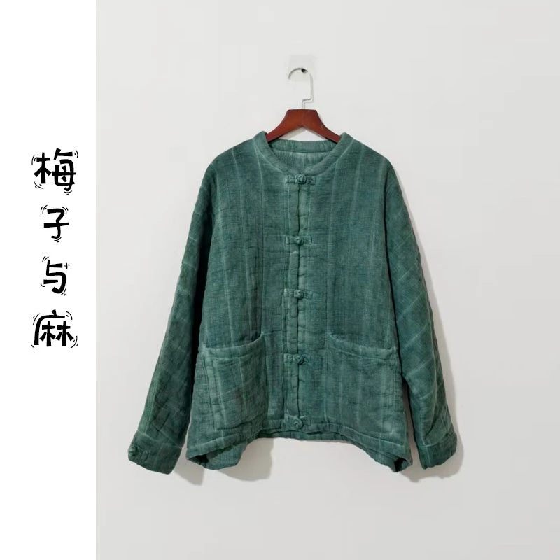 【大梅子推荐】设计款亚麻炒色盘扣棉服JQ122-衣长60 胸围140