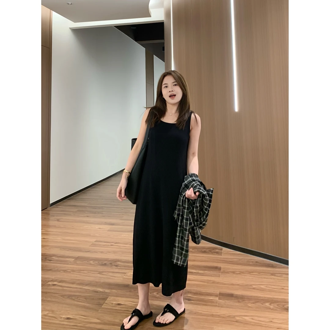 YO定制150小个子百搭显瘦针织背心连衣裙春夏内搭打底无袖长裙子
