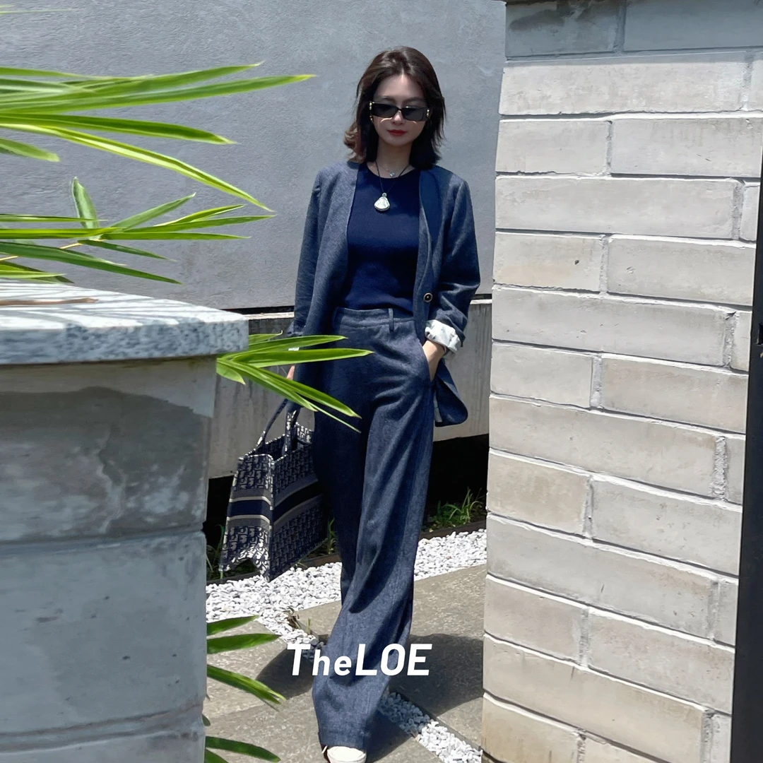 TheLOE/【NAYT藏青混色亚麻套装】简约长裤套装#07.25TZ-G6071