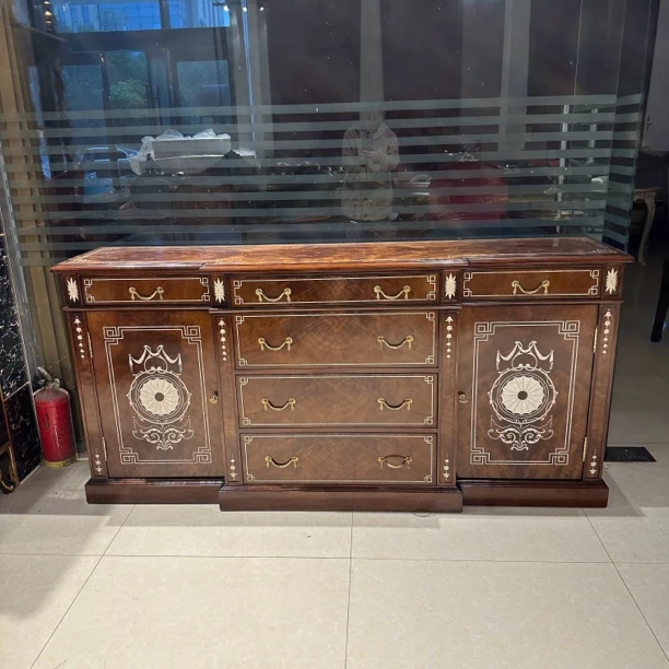 亚历山大实木餐边柜英式贝壳镶嵌储物柜美式古典玄关柜