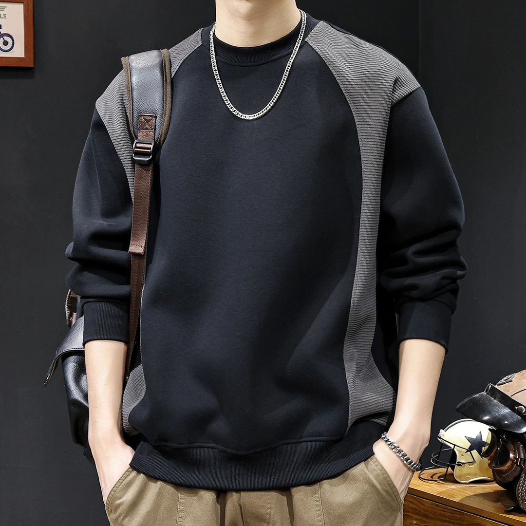 秋季2025新款肌理感拼接撞色卫衣男秋冬衣服男士长袖潮牌宽松大码