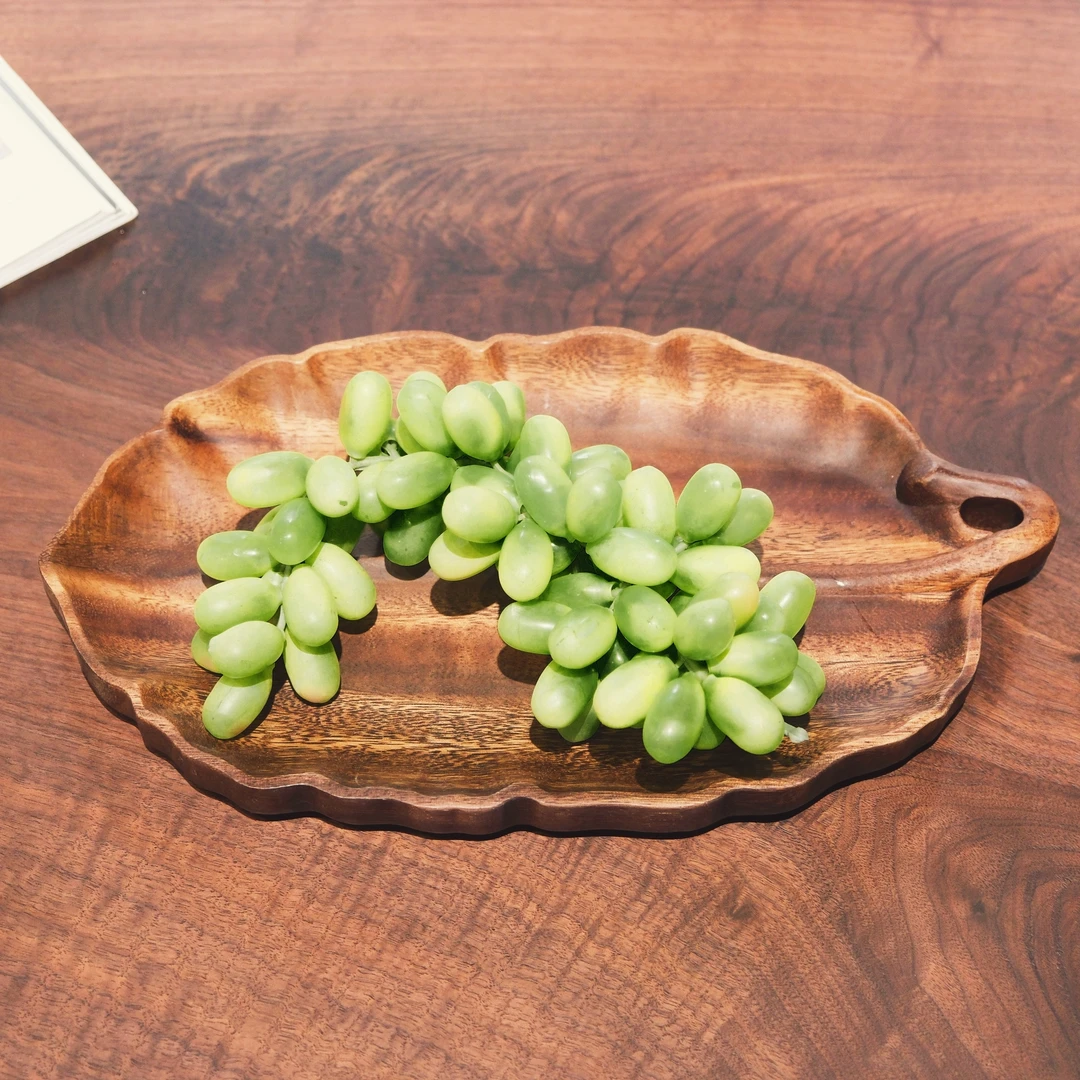【家大叶大】手作南美胡桃木整木桑叶盘果盘餐具盘子茶具35.5*20